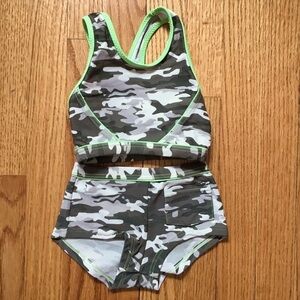 Source Unknown Girls' Camo Tankini Set in Gray and Green Trim